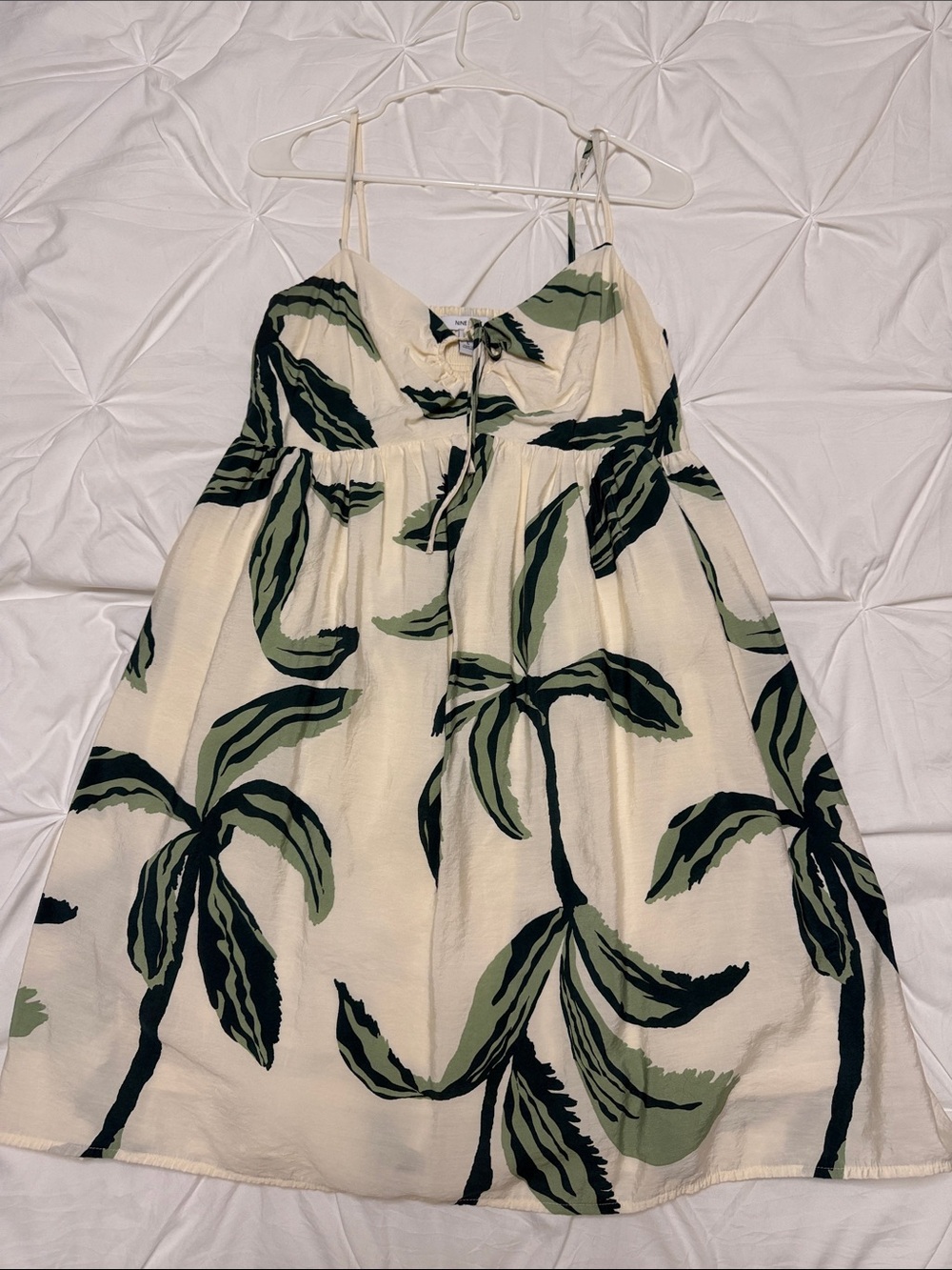 Nine West Cream Dress with Green Leaf Print